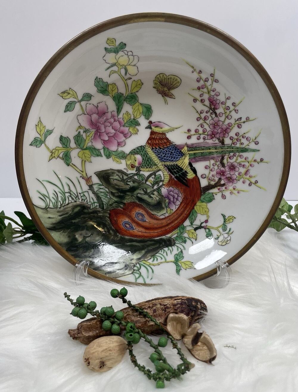 Vintage Nora Fenton Design Collector Brass Encased Porcelain Bowl 9.5”